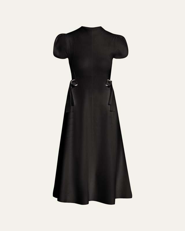 Compact Ribbed Tulip-Sleeve Midi Dress